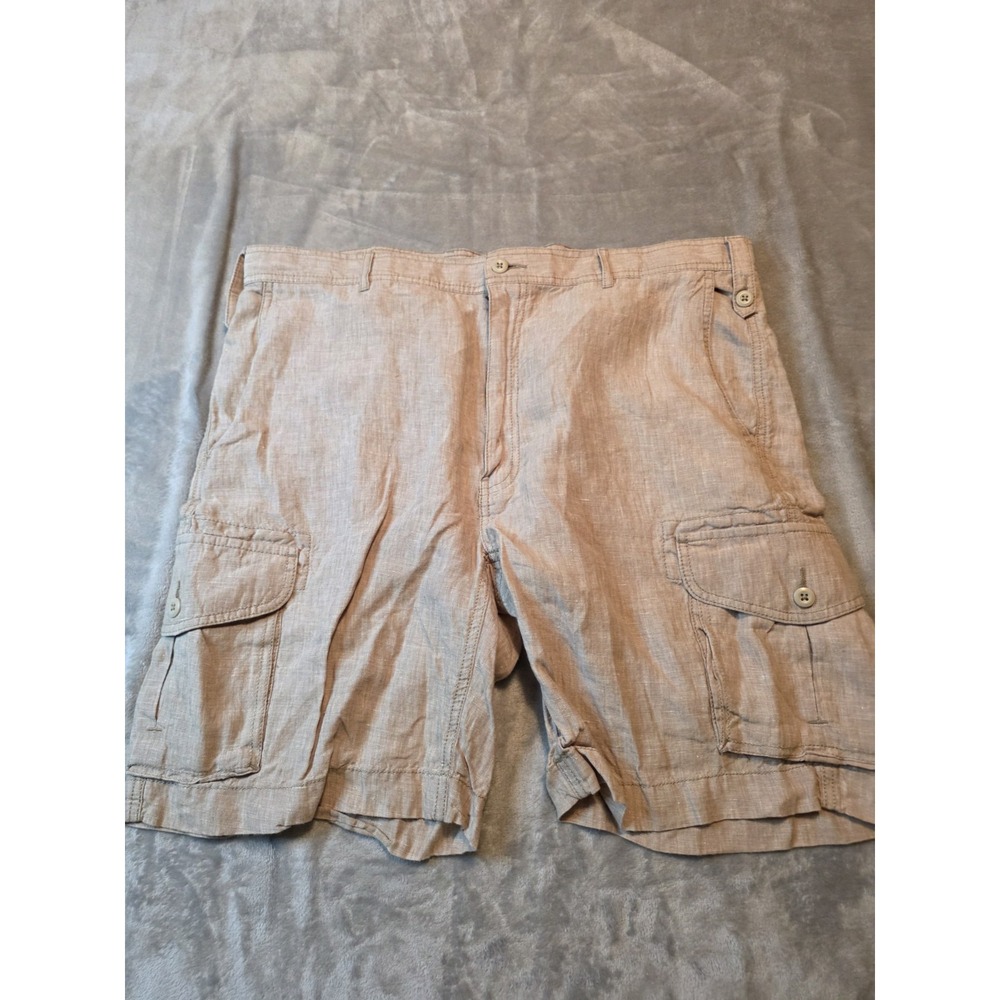 Cremieux Mens Linen Cargo Shorts Size 38 Khaki Tan 100% Linen Casual